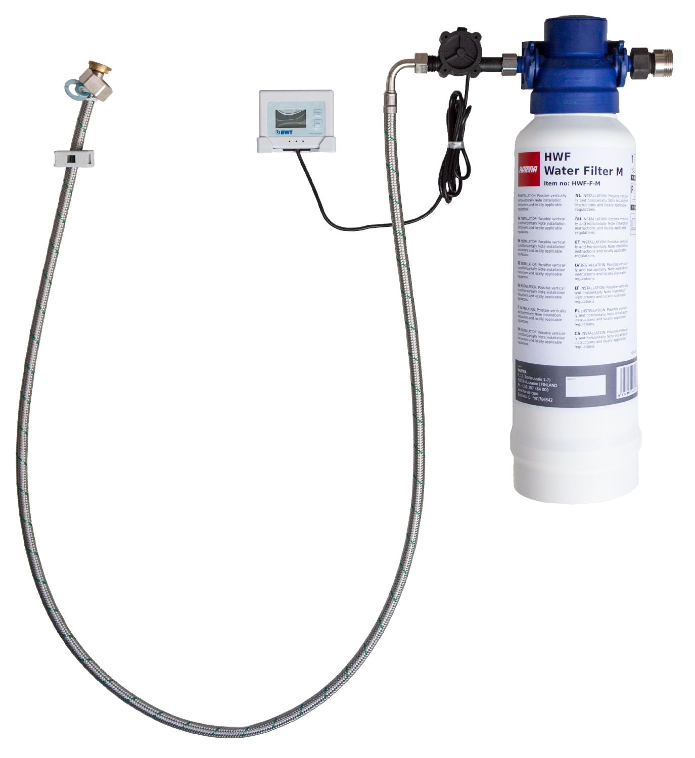 Wasserfiltersystem HWF01M von Tiny4You für Kalkschutz bei Dampfgeneratoren, inklusive Wasserfilterset, auf einem weißen Hintergrund.