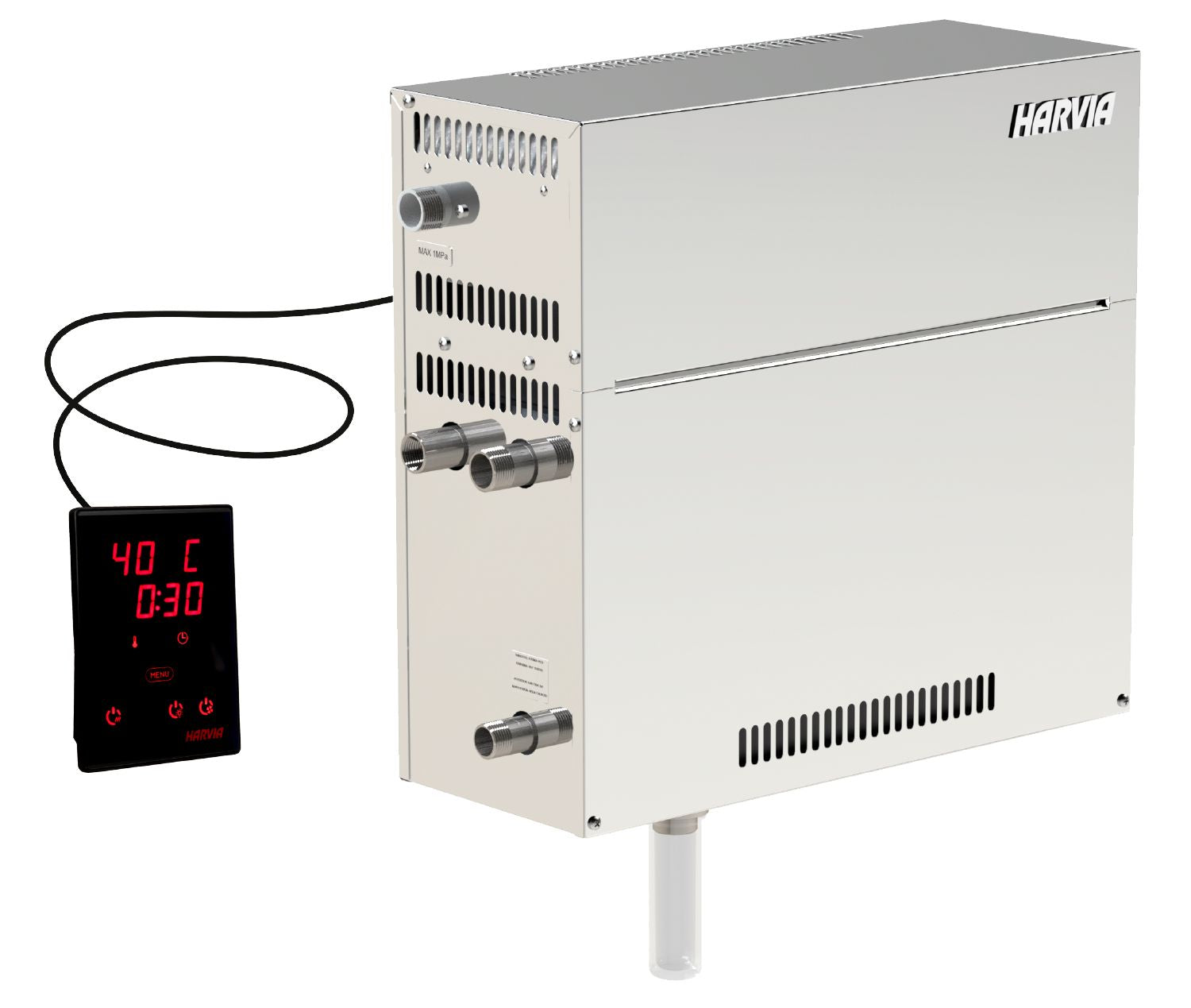 HGD90 WiFi Dampfgenerator von Tiny4You, professioneller Dampfbadgenerator, zeigt das Gerät mit Bedienelementen und Dampfauslass.